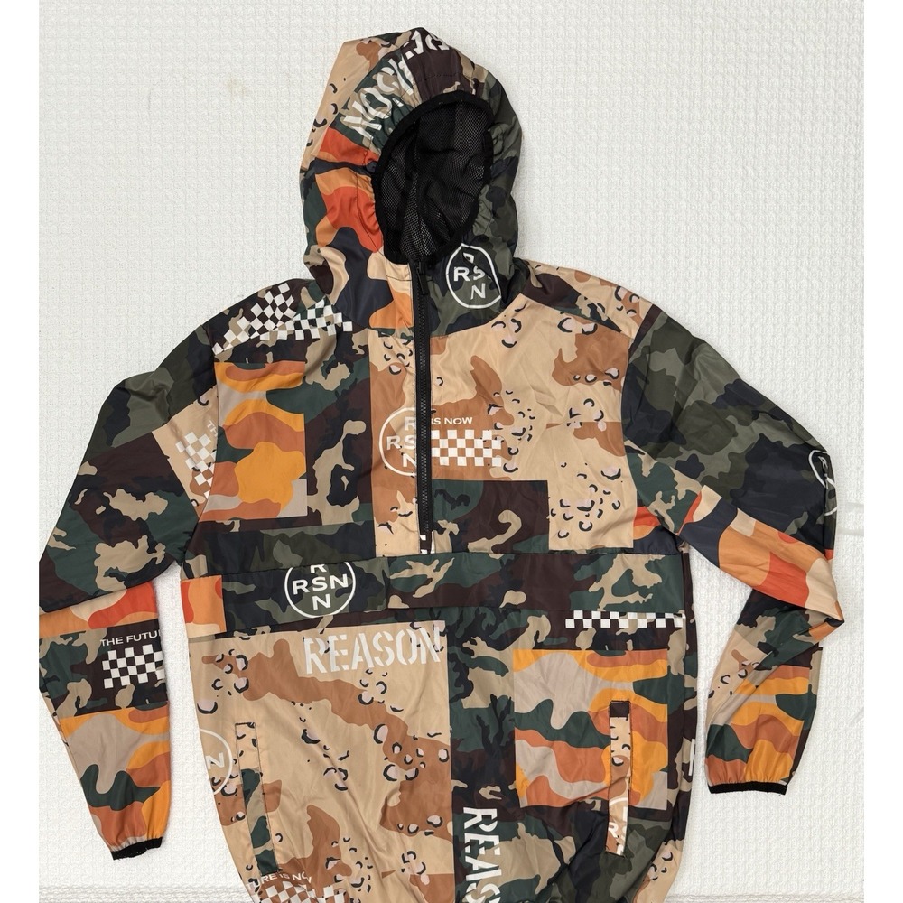 REASON Half Zip Camo Windbreaker With Hood M